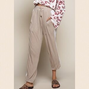Mocha Mousse 100% Tencel Striped Track Pants
